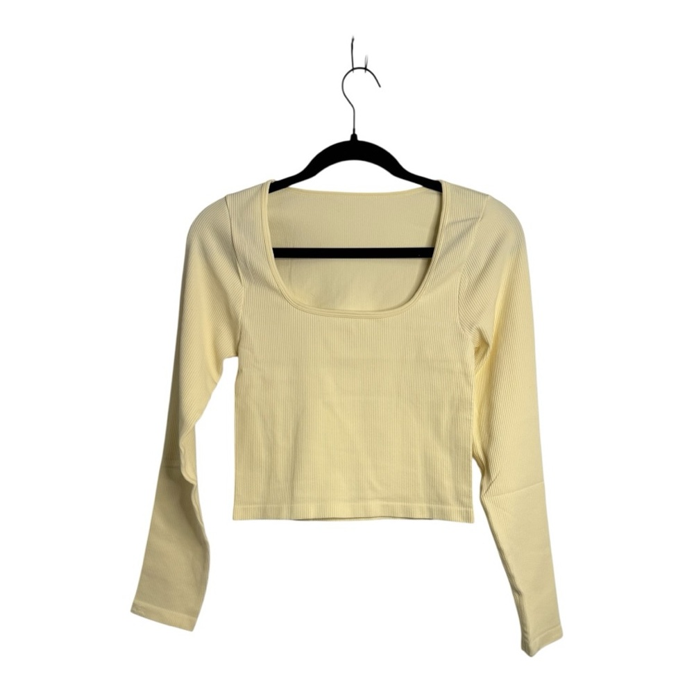OQQ Square Neck Long Sleeve Crop Top Cream Large New‎